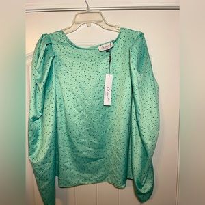 Closet London Curves mint Long puff sleeve blouse
